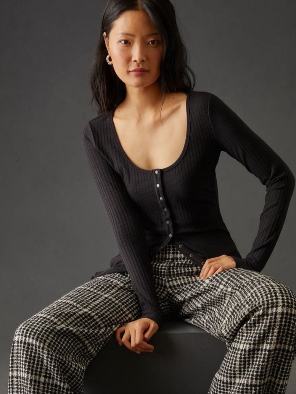 Anthropologie Ribbed Cardigan Sweater Black Women’s Size Small